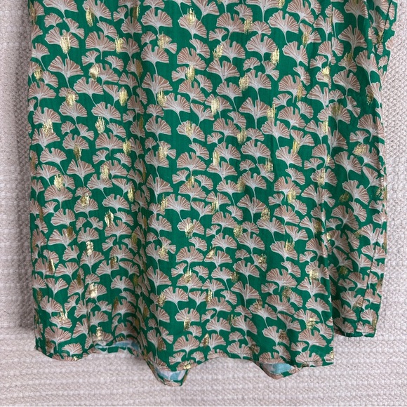 PERIWINKLE COLLECTION green and gold ginkgo print ruffled sleeve top XS - Picture 3 of 6